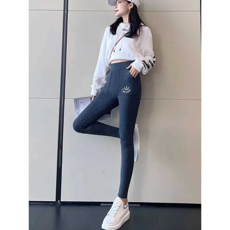 2024 New Fashion Lambwool Fluff Ankle-length Legginsy Warm Fleece Lined High Waist Leggings Pants Winter Slim Big Pocket ThickX240914