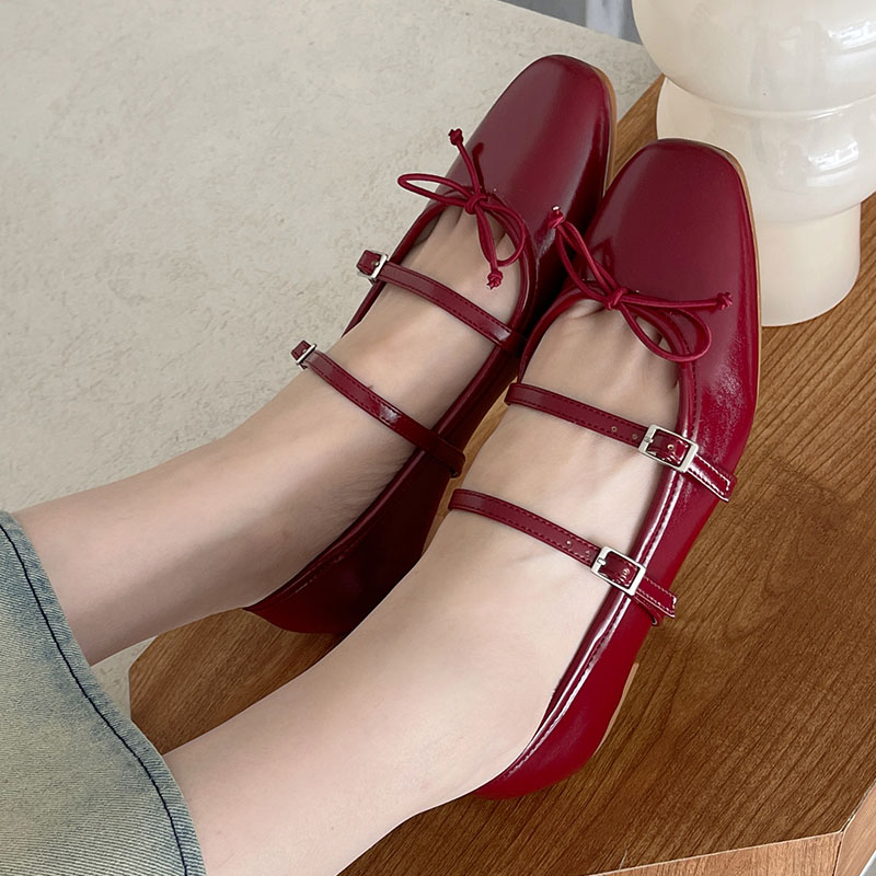 Ballet Women's Red Flats: Stylish Buckle Strap Butterfly-Knot Round Toe Flats for Ladies 4
