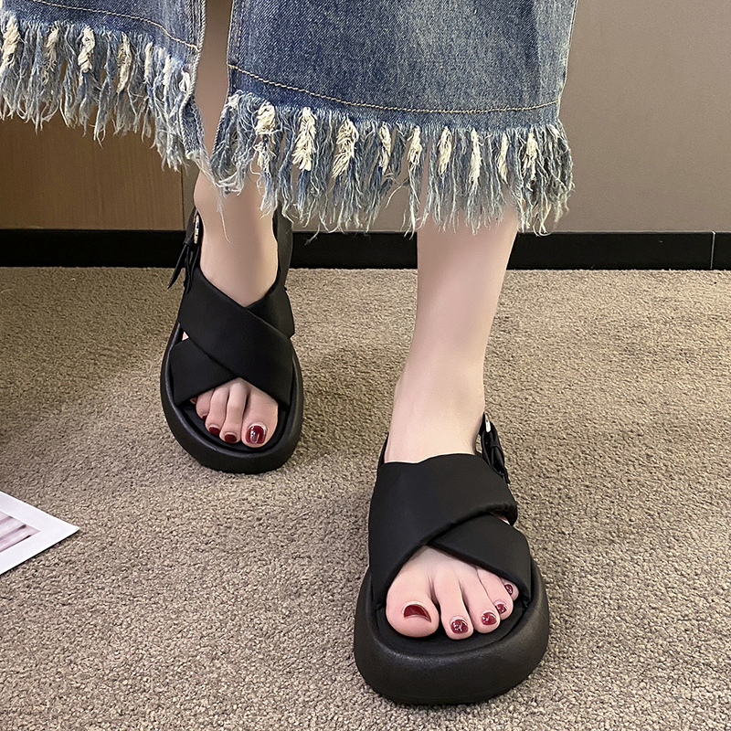 Cross with Platform Sandals Women's Summer New Line with Muffin Soft Sole Roman Sports Beach Sandals Women Sandals