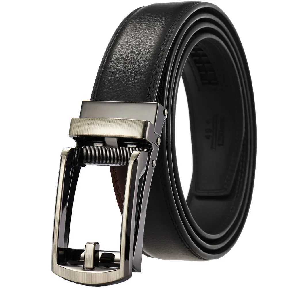 Plus Size 170 160 150 140 130cm Click Business Belts Famous Brand Men Genuine Leather Belt Strap Metal Black Automatic BuckleX240914