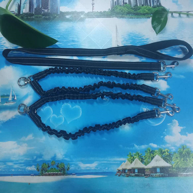 Multifunctional pet leash reflective one drag two double-headed dog leash nylon elastic dog leash for medium and large dogs out