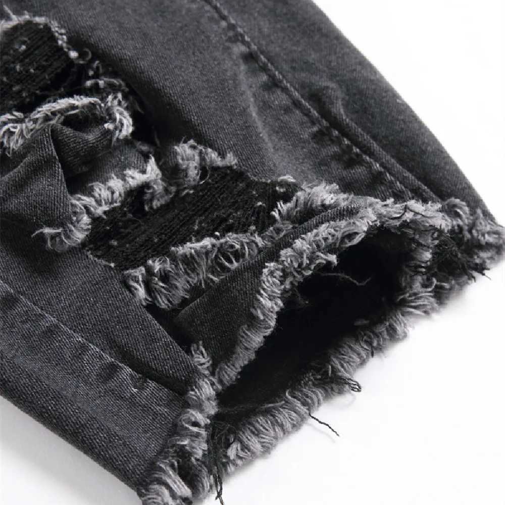 Men Summer Holes Five-point Pants Street Stylish Slim Male Distressed Solid Straight Beach Denim ShortsX240914