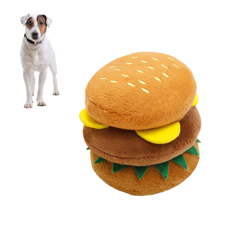 Cute Hamburger Shape Plush Squeaky Toy for Dogs, Stuffed Pet, Boredom and Anxiety Relief, Teeth Grinding