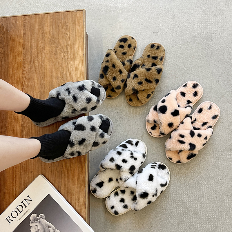 New Winter Home Slippers Women Open Toe Plush Slipper Woman Flats Slides Warm Indoor Shoes Non-Slip Fur Household Slipper 9835N