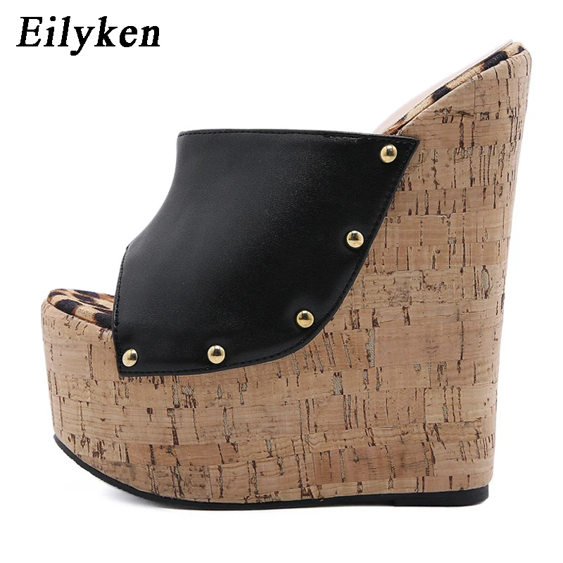 Eilyken High Quality Wedge Woman Slippers Fashion Rivet Design Peep Toe Platform Gladiator Sandals Outdoor Summer Shoes Black e52f b83