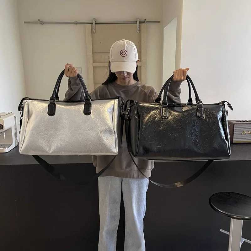 Women Travel Handbag Waterproof Pu Luggage Shoulder Bag Large Capacity Gym Fitness Sports Duffel Weekend Training Yoga Pack 240914