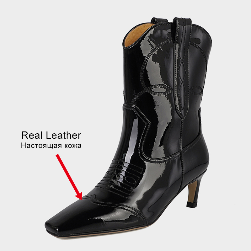New JOZHAMTA Size 34-40 Western For Women Genuine Leather Kitten Heel Winter Shoes Woman Suede Cowboy Boot Cowgirl Ankle Boots