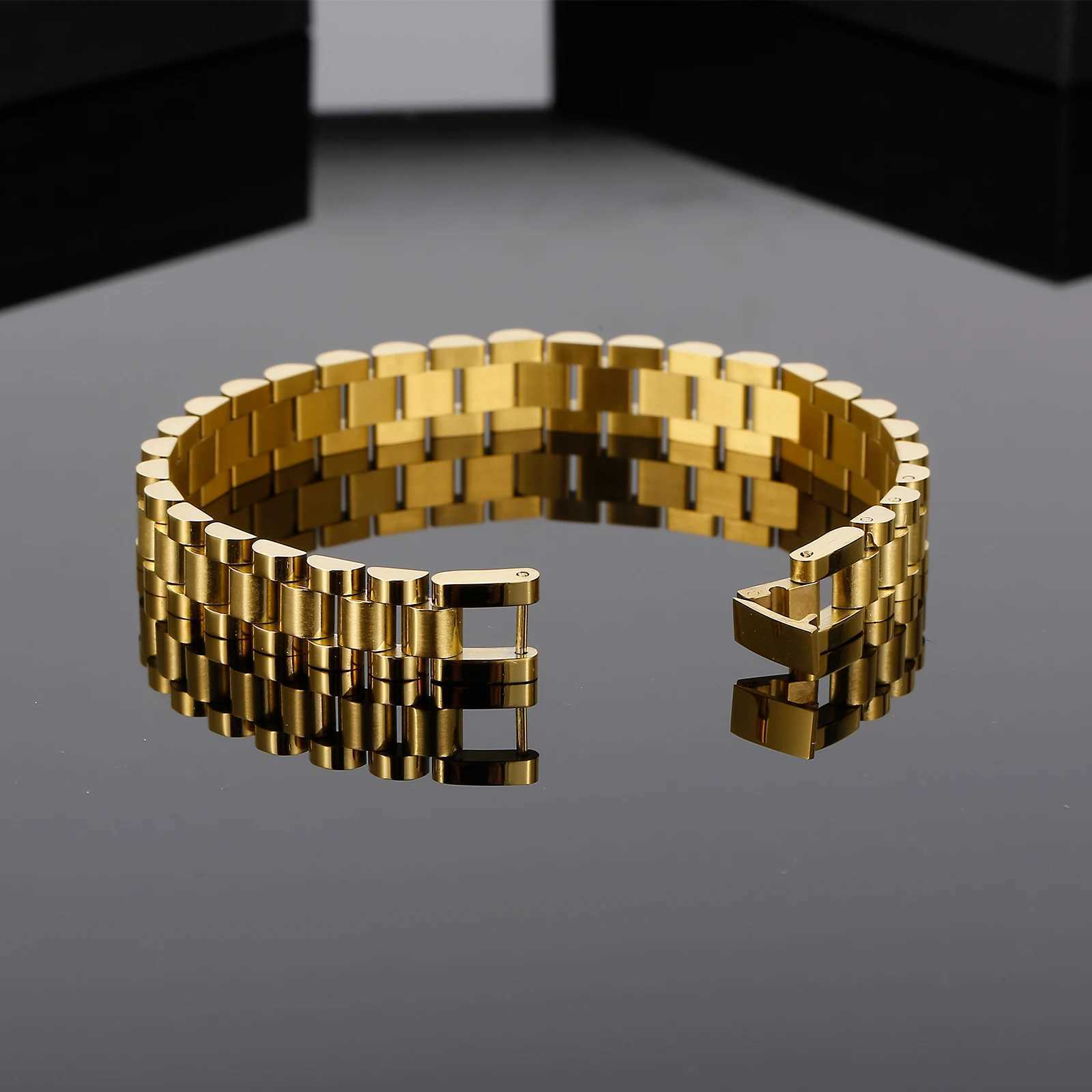 Charm Bracelets 10mm gold watch chain bracelet womens stainless steel retro charm exquisite jewelry wholesale mens accessories J240914