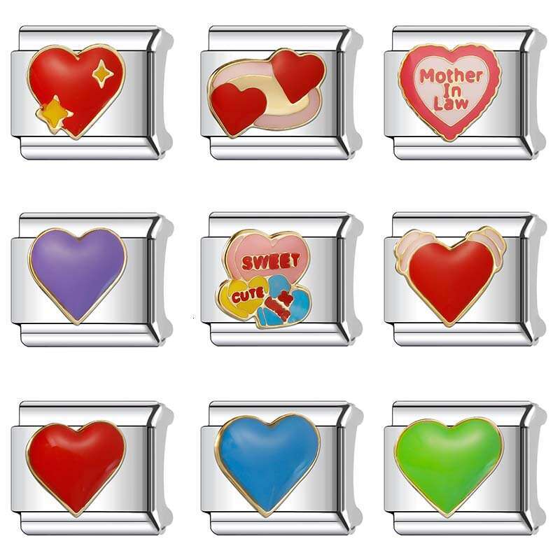 New Women's Gift Colorful Love heart Bead Italian Charms Links Bangle Beads Fit 9mm Stainless Steel Bracelet Making DIY For Women Fashion Jewelry