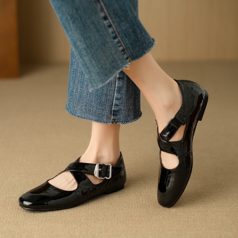 Spring/Summer NEW Square Toe Low Heel Pumps Retro Mary Janes Patent Leather New for Women Ladies Shoes Flats bdd3