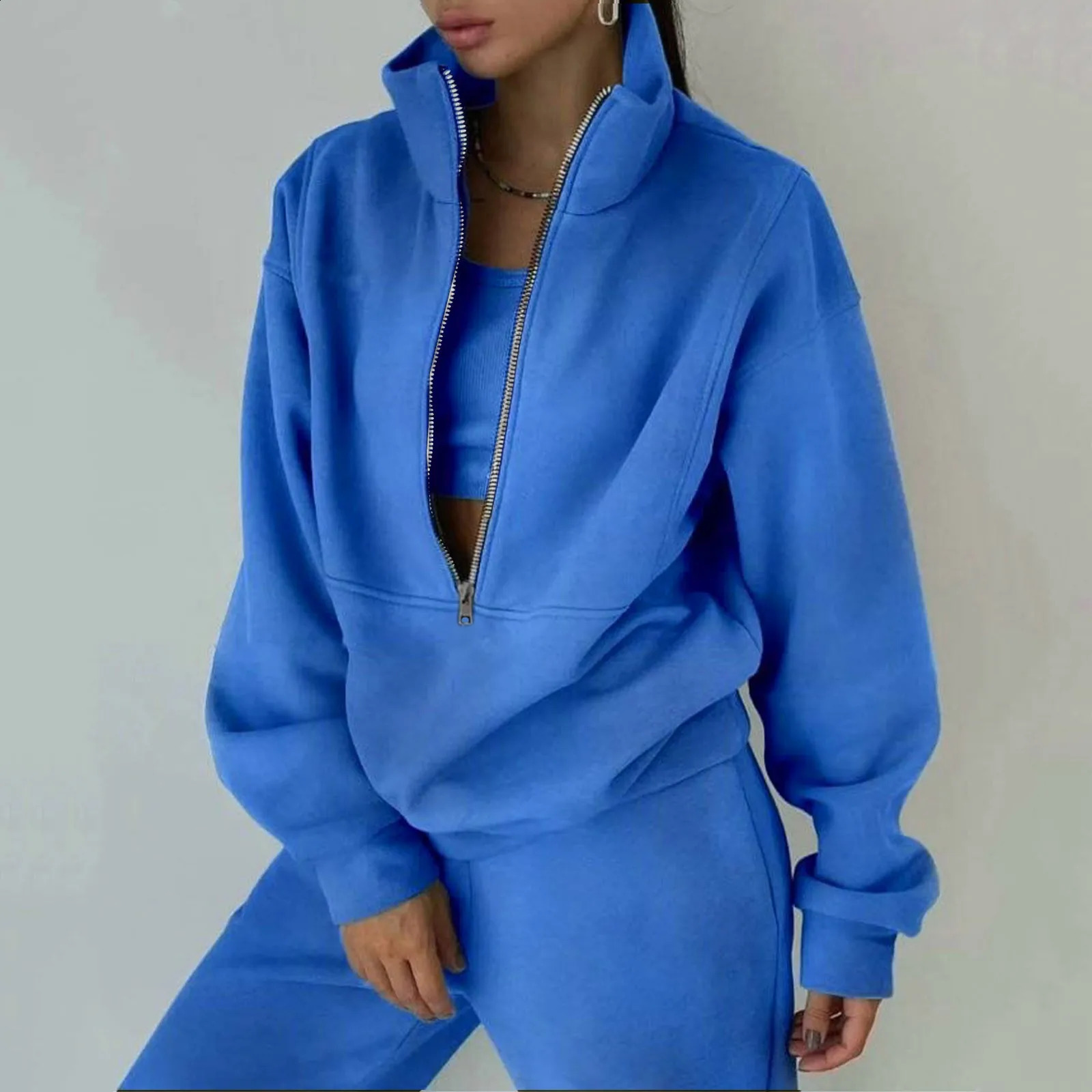 Tracksuits Set Women Y2k Pant Zipper Hoodies Tops Pants Autumn Winter Thick Fleece Warm Chandal De Mujer Completo 240905