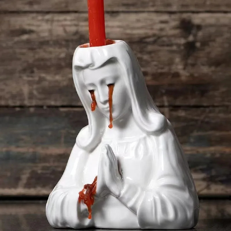 Halloween Decorations Weeping Mary Creative Candlestick Home Decoration Candle Holder Resin Crafts Ornaments 240904