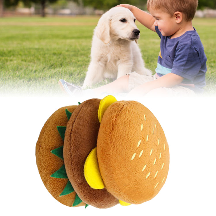 Cute Hamburger Shape Plush Squeaky Toy for Dogs, Stuffed Pet, Boredom and Anxiety Relief, Teeth Grinding