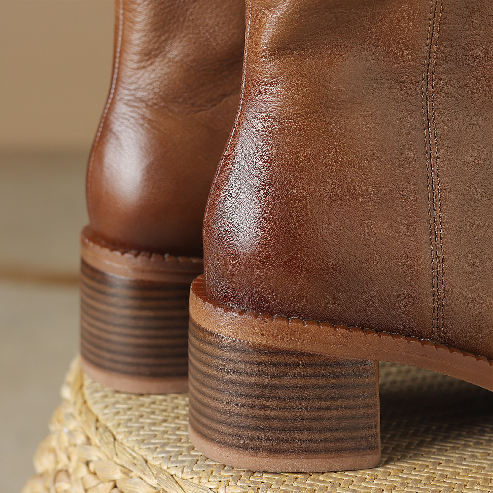 genuine Women's leather 5cm thick med heel pointed toe side zip autumn ankle boots elegant ladies black slim short booties shoes cdeb