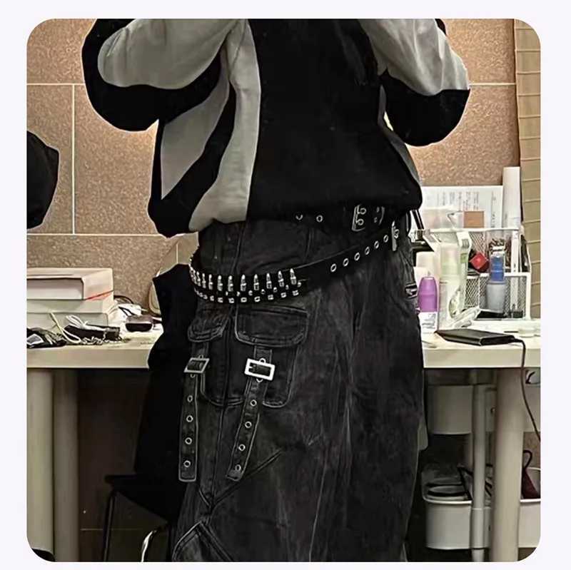 Womens Belt Fashion Punk Wide Belts Camouflage Belt Camo Waistband Hollow Rivet Girdle Rock Wild Adjustable Young Mens BeltX240914