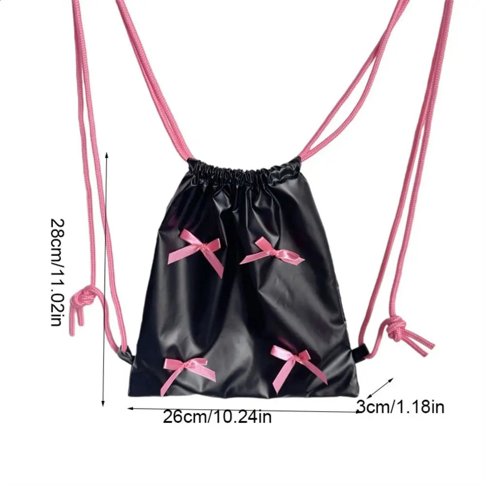 Korean style bow drawstring backpack silver Y2k nylon Ruched Knapsack solid color folding shoulder bag office staff 240912