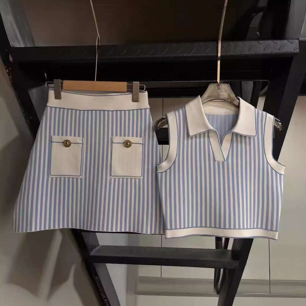 Bestseller Nanyou New SD Home 2024 Spring/Summer Collection, White Blue Striped Tank Top Skirt Style, Casual And High End Style Set 8 Ddmylion