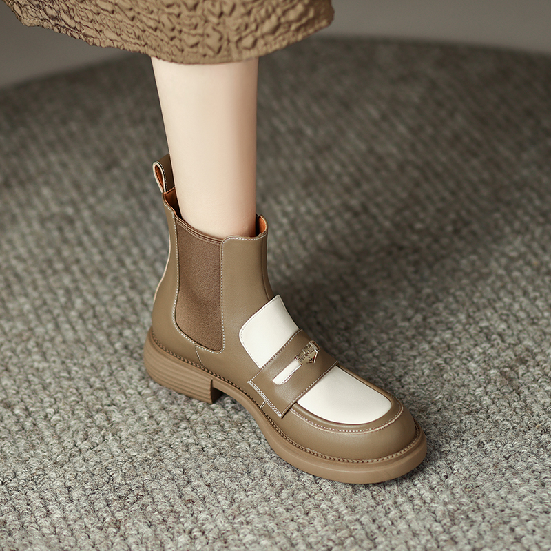 2024 Winter Platform Heel Round Toe Women Shoes Genuine Leather Retro Boots b675