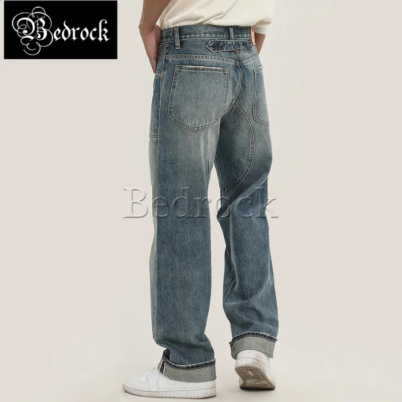 MBBCAR 14.5oz heavy wash selvedge denim baggy jeans men Out Button Fly Paris button loose straight pants motorcycle riding pants 240913