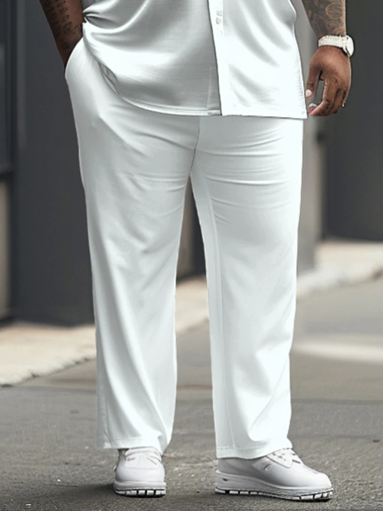 Biggmans Casual Solid White Pants Loose Outfits Summer Mens Streetwear Shirt Long Set Male L9XL Large Size Two Piece Suit 240904