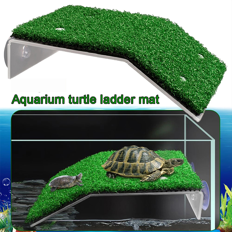 1Pcs Turtle Basking Platform Aquarium Drying Table Turtle Floating Island Simulation Turf Climbing Ladder Accessories Decoration