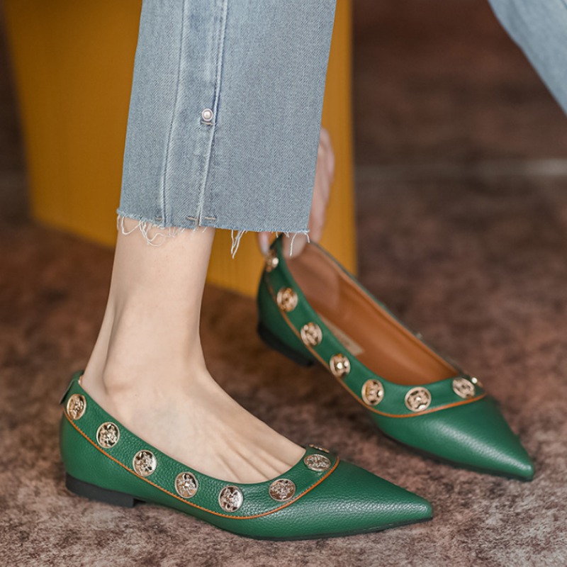 Para atos Mujerbrand Ladies Summer Pointed Rivet Leather Comfort Elegant Women Shoe Designer Fashion Low Hee024 bad5