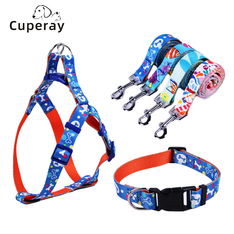 Pet Harness & Leash,collar Three Sets,adjustable Dog Harness Leashes with Exquisite Print for Dog Outdoor Training & Dog Walking