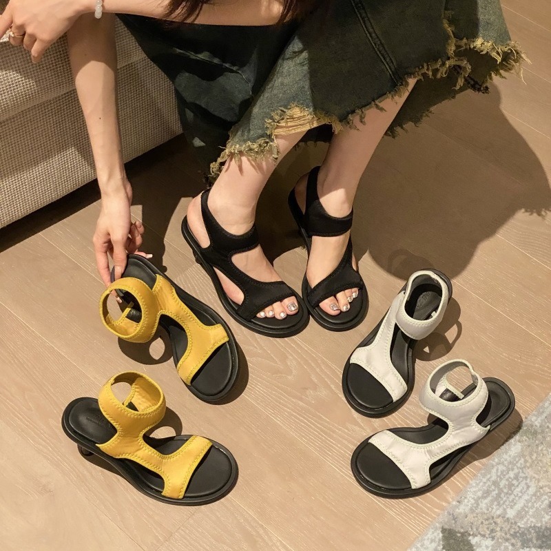 Sandals 2024 Ladies Shoes Summer High Heels Open Toe Suit Female Beige New New Comfort Low Retro Fashion High-heeled Stiletto Elasti db08 -heeled