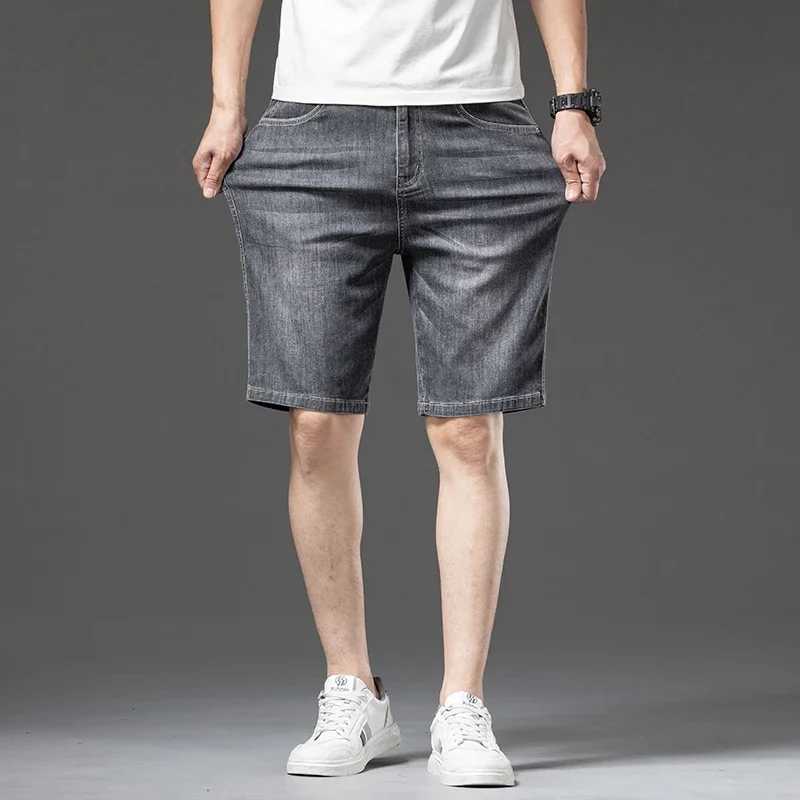 Casual Blue Cotton Mens Denim Shorts Summer Thin Straight Soft Fashion Stretch Comfortable Baggy Short Jeans MaleX240914