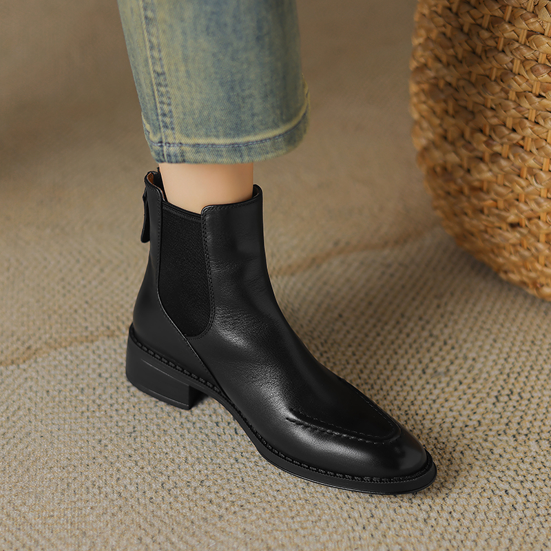 2024 Winter Genuine Retro Fashion Ankle Boots Square Toe Women Real Leather Shoes 29ca