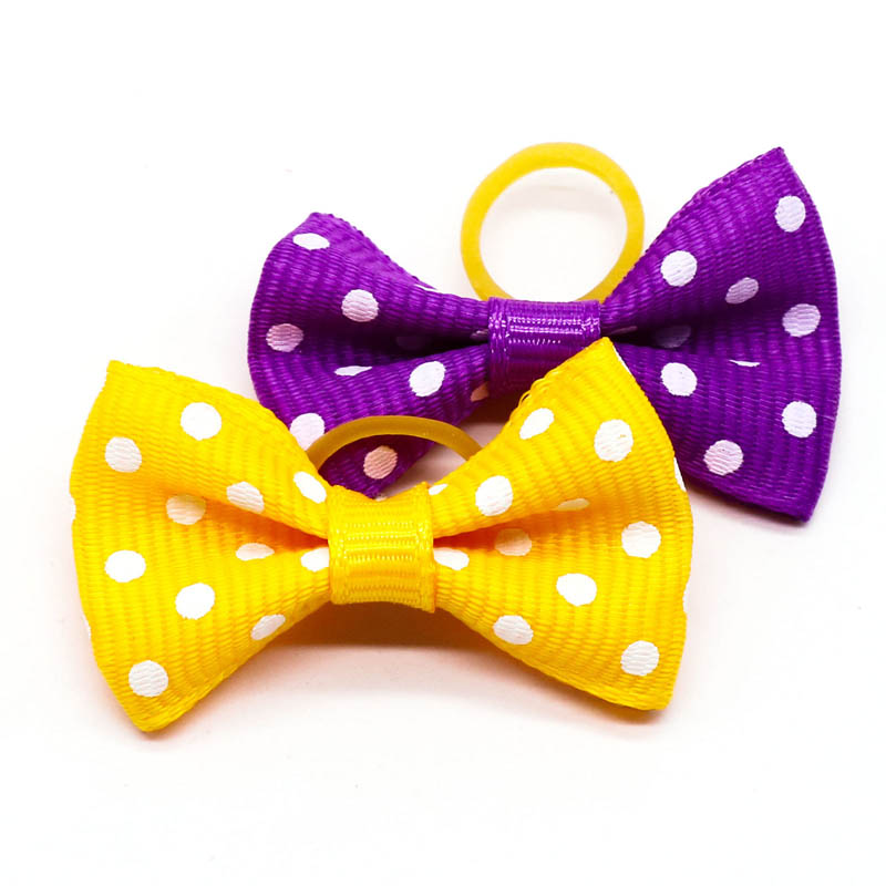 20pcs New Solid Color Polka Dot Bow Leather Band Headdress Cat Hair Decoration Holiday Dress Up Puppy Grooming Pet Accessories