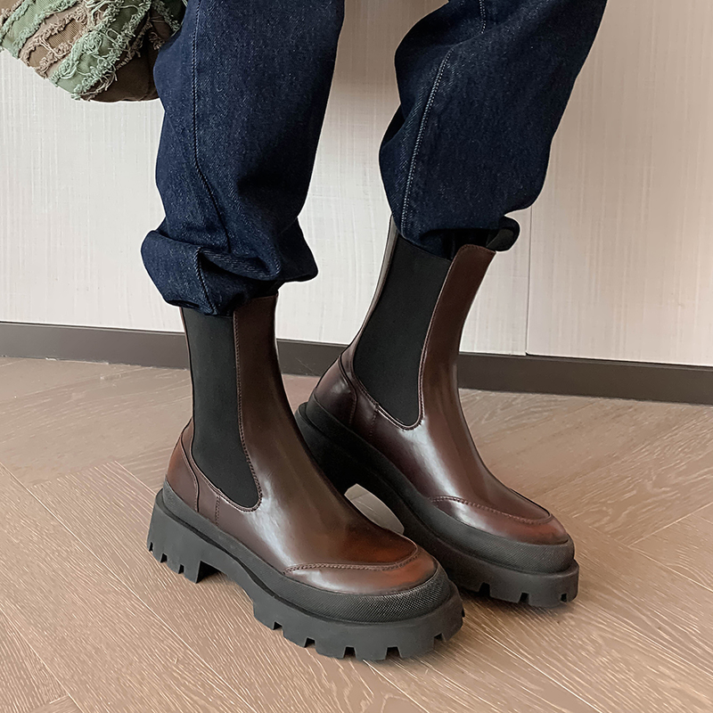 2025 new JOZHAMTA Size 34-39 Women Ankle Winter 2023 Real Leather Platform Boots Thick Heels Shoes Woman Elastic Casual Office Boot