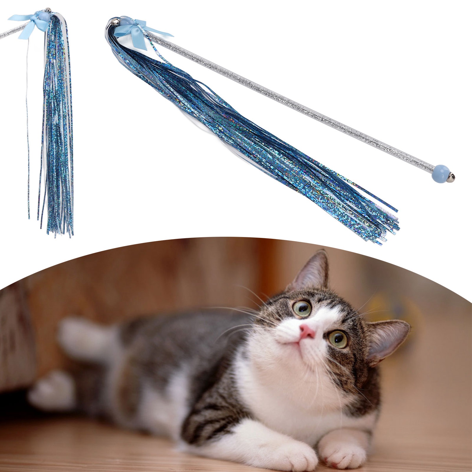 Funny Cat Stick Training Interaction Funny Cat Artifact Feather Wand Funny Cat Toy Blue Ring Paper