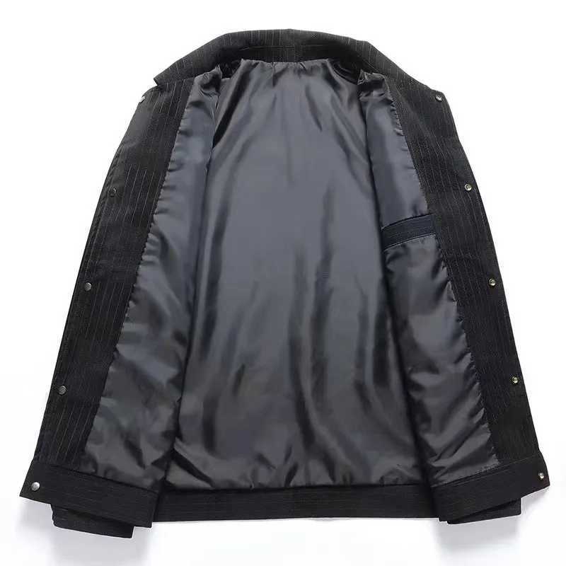 Spring and Autumn mens leather jacket Korean fashion multi pocket loose denim jacket mens lapel casual cargo jacket mens clothing W240914