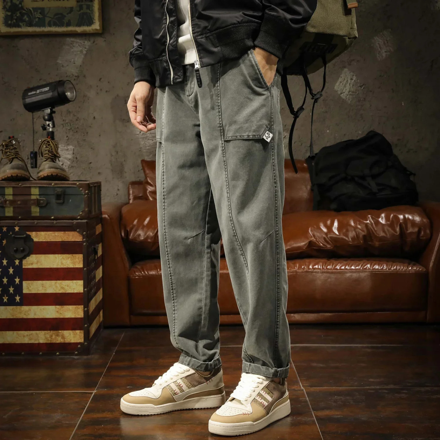 Trousers Gray Mens Jeans Man Cowboy Pants Cargo Black Wide Leg Spring Autumn Baggy Fashion Japanese Street Style Korean Xs 240911
