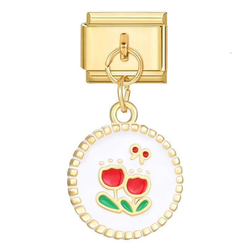 New Women's Gift Gold cute bow heart Pendant Italian Charms Links Bangle Beads Fit 9mm Stainless Steel Bracelet Making DIY For Women Fashion Jewe