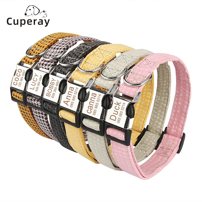 Dog Tag Collar Personalized Pet Puppy Nameplate Collar Custom Name Engraved Cat Dog ID Collars Adjustable for Medium Large Dogs