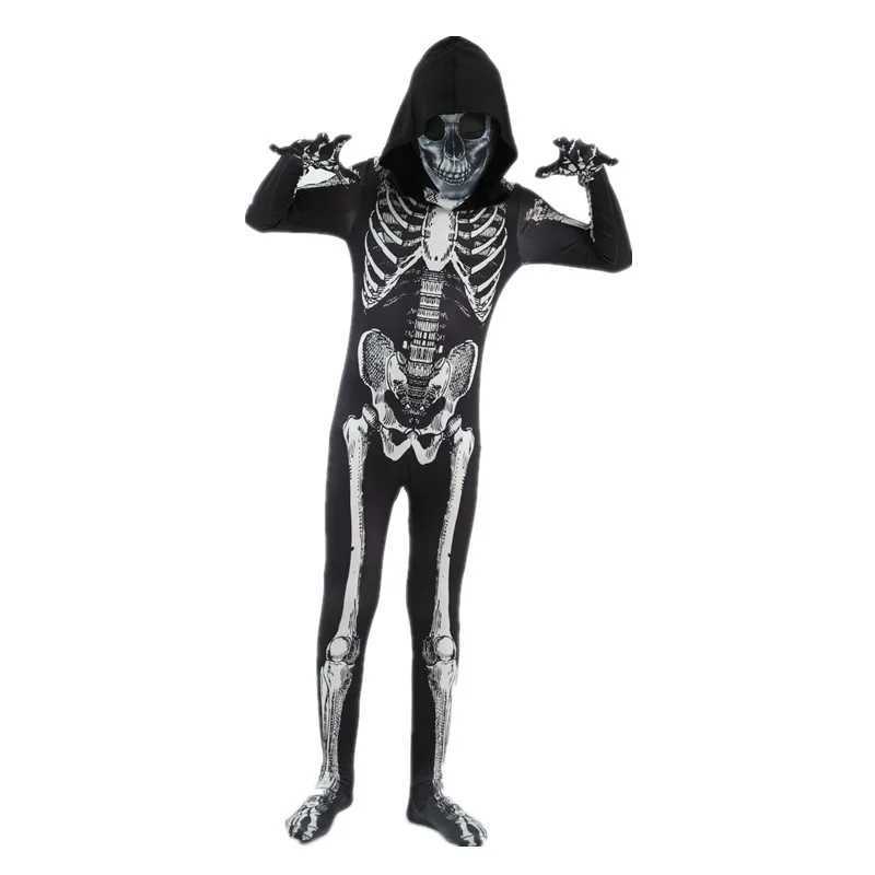 Terrifying Death Reaper Black Hooded Costume Halloween Horror Skull Costume Boy Ghostbusters Squad Costume Carnival Party Costume W240914
