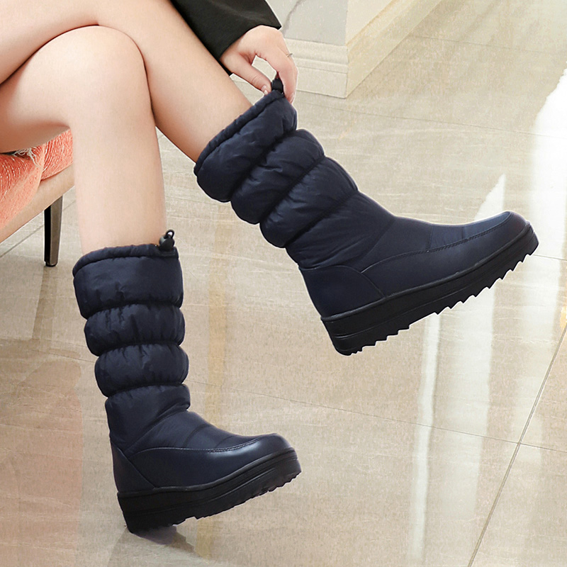 Fur Warm High Snow Boots Woman Down Plush Mid-calf Boot Female Fashion Wedge Heels Rain Shoes Ladies Waterproof 33da