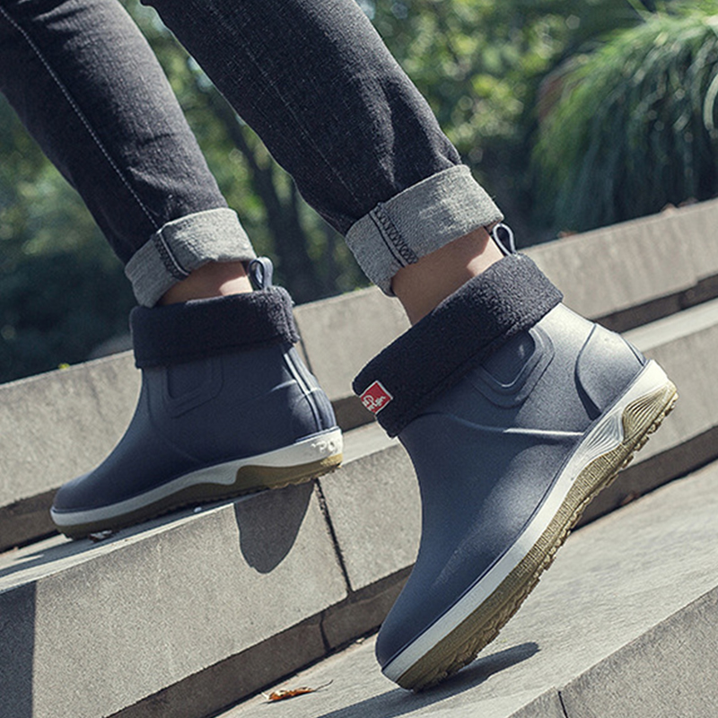 Fashion Men's Rain Boots Winter Cotton Warm Work Boots Men Wear-resistant Outdoor Work Rubber Boot Waterproo Boot Fishing Shoes