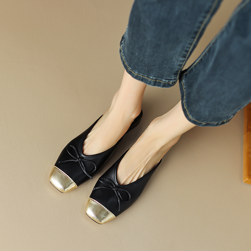 2024 Summer Genuine Leather Shoes for Covered Toe Chunky Heel Mules Sgback Women Sandals Outside Slippers 254d 863