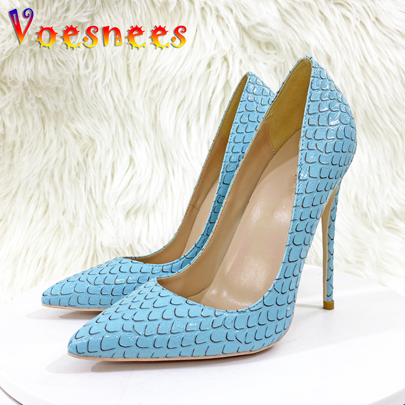 2024 New Fashion Women High Heels Big Size Snake Pattern Single Shoes 12CM Pointed Emboss Pumps Spring Autumn Office Stilettos