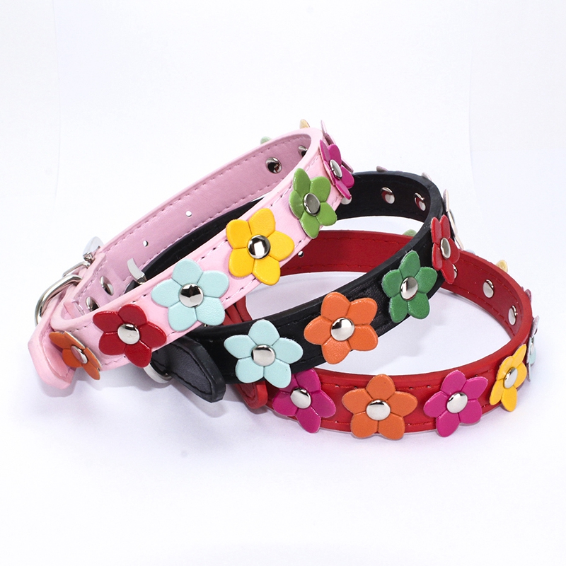 Colorful Flower Pet Dog Collar Leash Cute PU Leather Adjustable Dog Cat Neck Strap Necklace Pet Accessories For Kitten Puppy