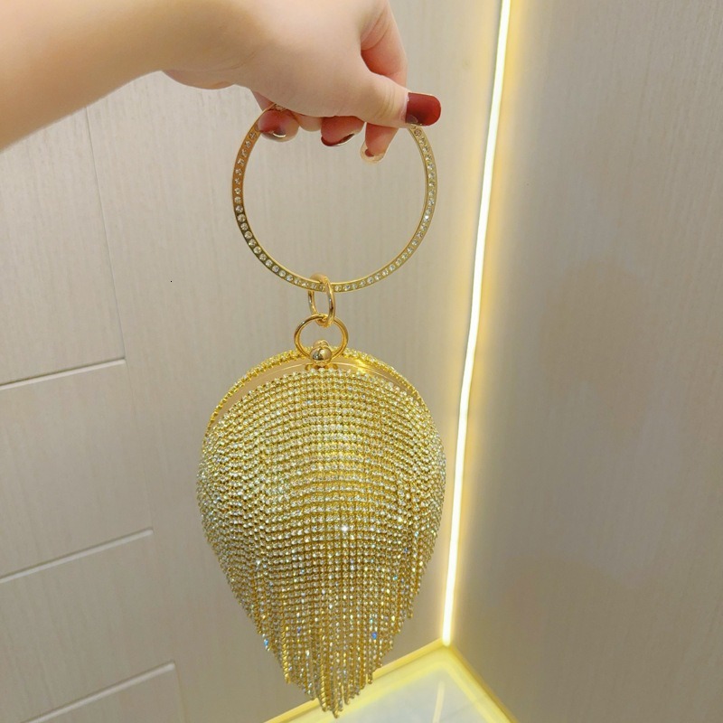 New Water Diamond Women's Tassel Small Handheld Bag, Single Shoulder Oblique Straddle Banquet Bag