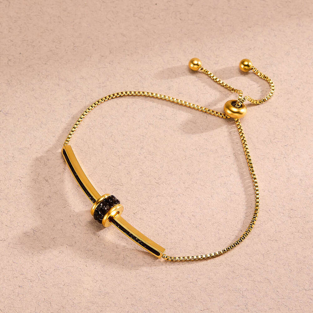 Designer 18K Gold Bracelet for Women Black Diamond Smile Small Waist Bracelet with Drawable High End Versatile Bracelet Non Fading Simple Color Preser