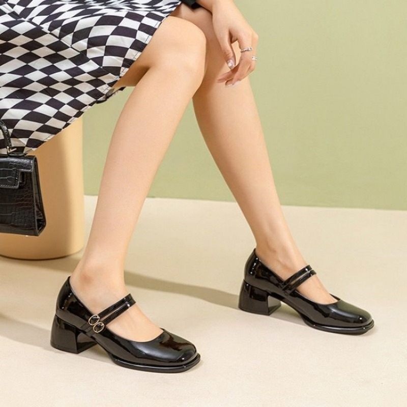 Mary Women's Jane 2024 New Spring and Autumn Thick Middle Single Shoes Double Buckle Fashion Pumps Red Heels Women 7418 8f7e