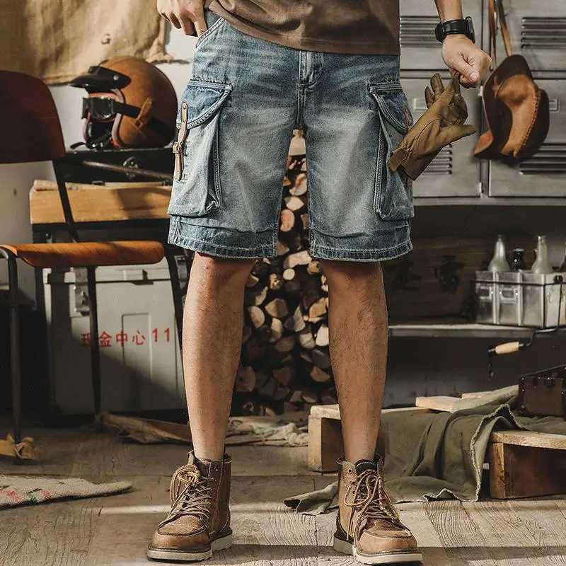 Summer Luxury Denim Jeans Mens Knee-Length Casual Loose Retro Motorcycle Cargo Shorts Short Jeans Luxury Cowboy Pants for MenX240914