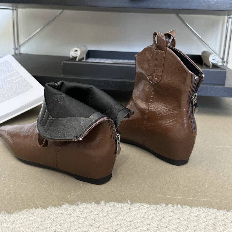 Black 2024 Women's Wedges Pointed Zip Inside V-cut Short Boots 6336