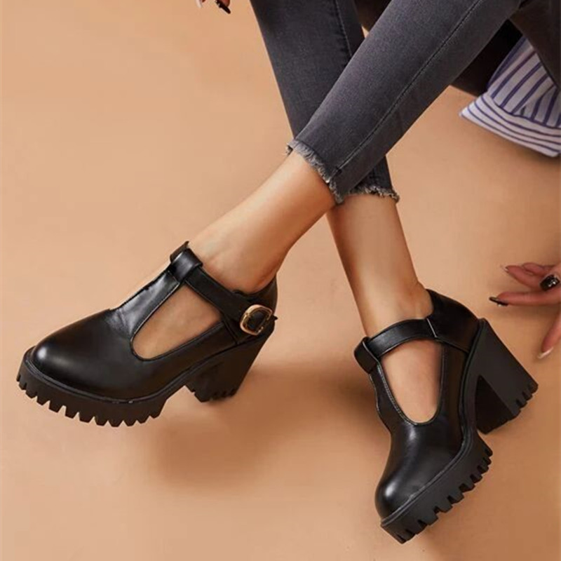 2025 new Medium Classic Heels Lolita Girls Black T-straps Casual Punk Women's Heeled Platform New Spring Pumps Loafer Shoes 9d68