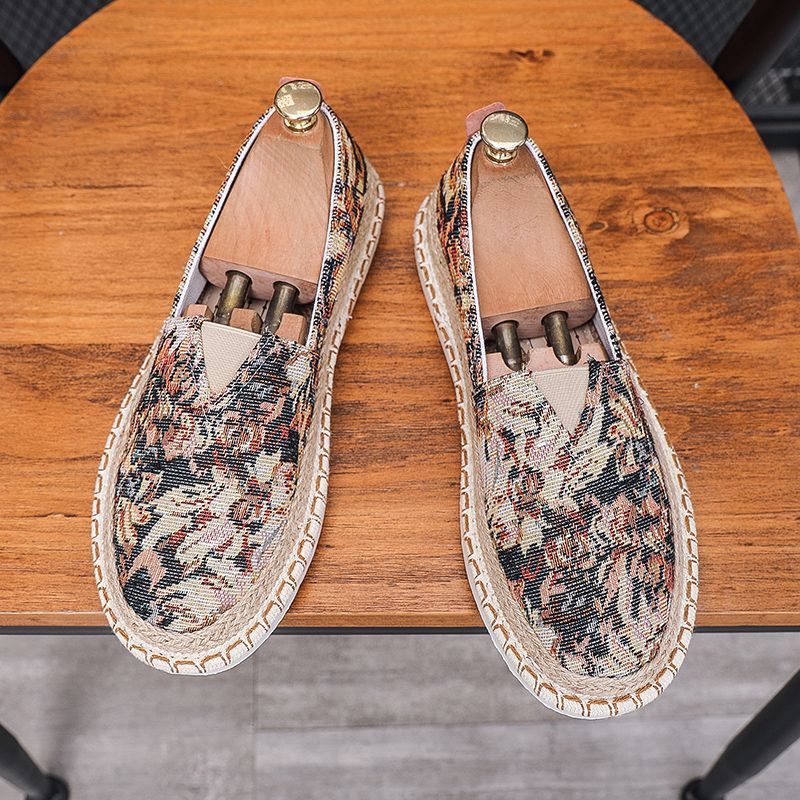 New Shoes for Men Canvas Casual Shoes Summer Trend Print Breathable Slip-on Loafers Street Cool Flat Fisherman Shoes